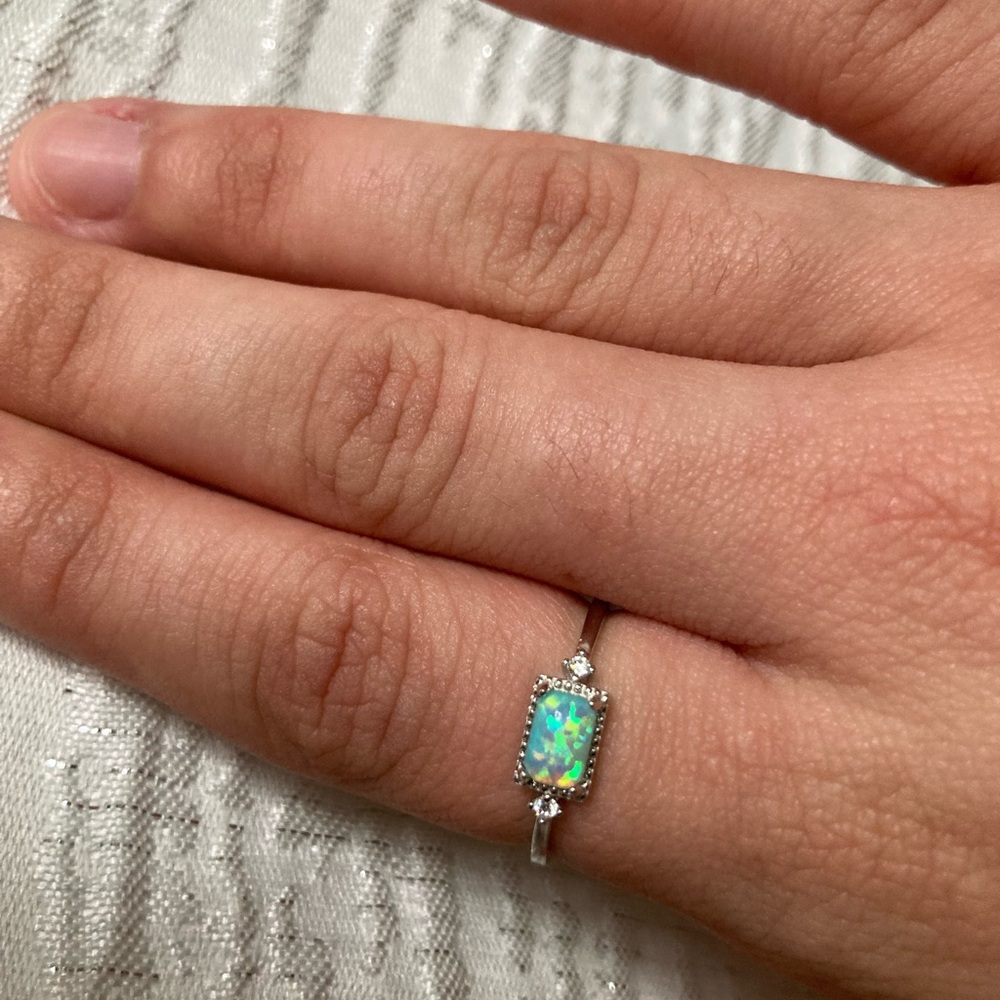 Antian accessories™ 925 Silver Opal & Zircon Ring – Size 8 - Picture 2 of 5